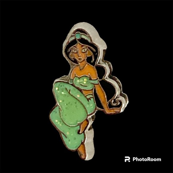 Vintage Disney Princess Jasmine Slider Charm Aladdin Signed Silver Tone Enamel - Picture 2 of 12